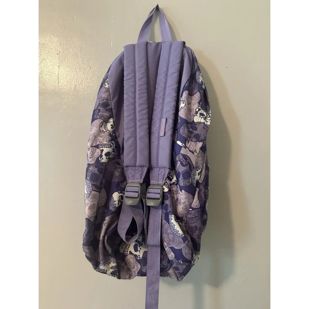 JanSport Backpack Purple Blue Skulls SuperBreak School Discontinued Pattern Y2K